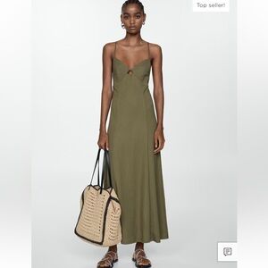 Mango Olive Green Maxi Dress Size 8